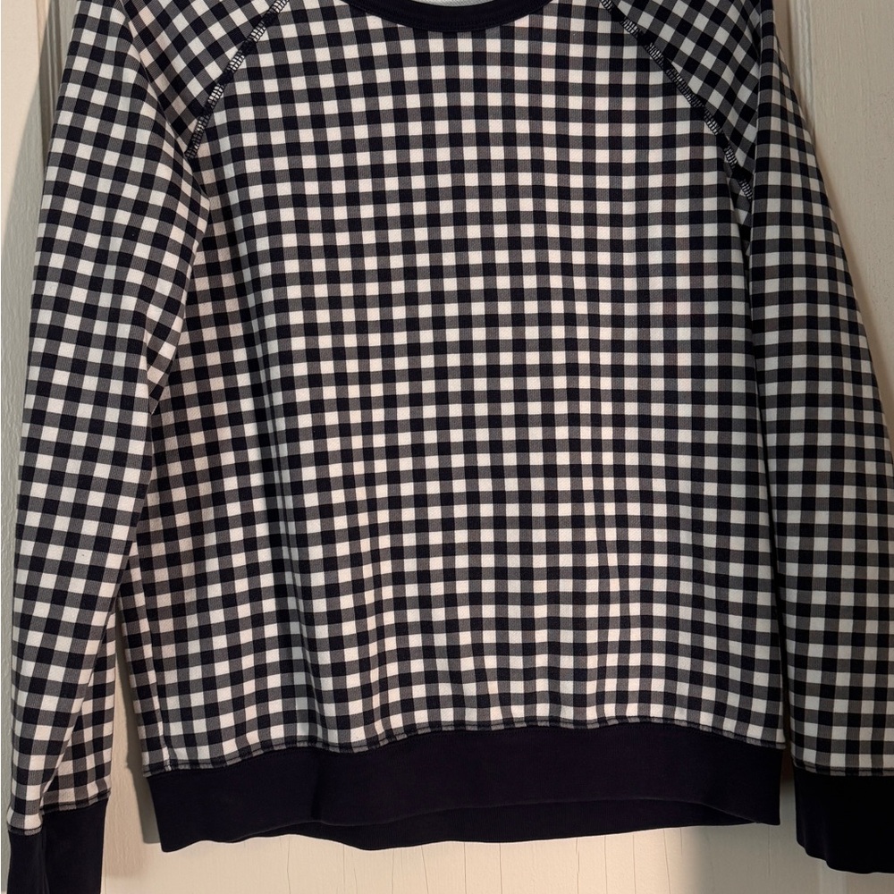 Draper James/Reece  Whitherspoon Navy and White Gingham Crewneck Sweatshirt, M